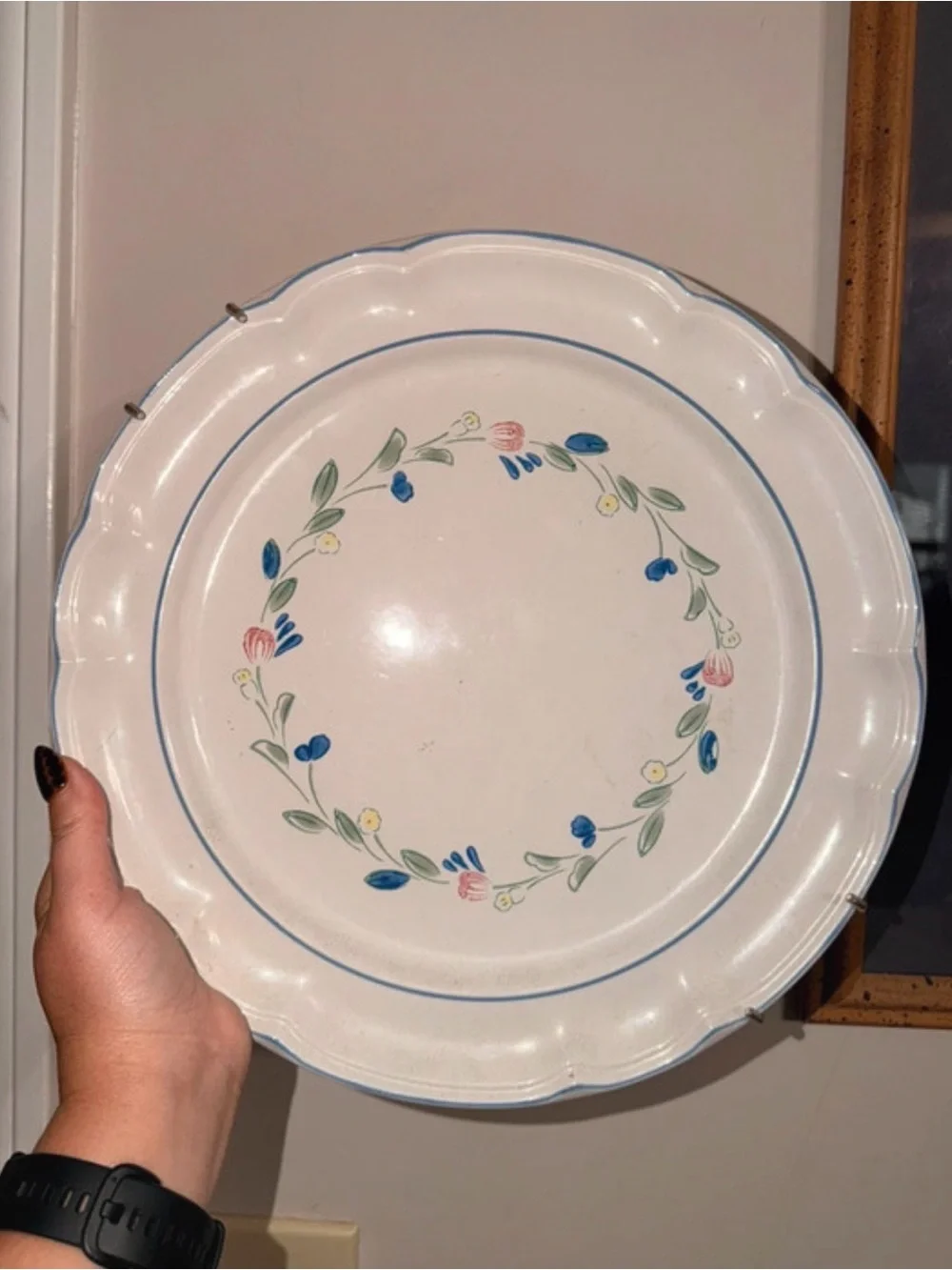 Classic Floral Scalloped Dinner Plate - White with Blue and Pastel Accents